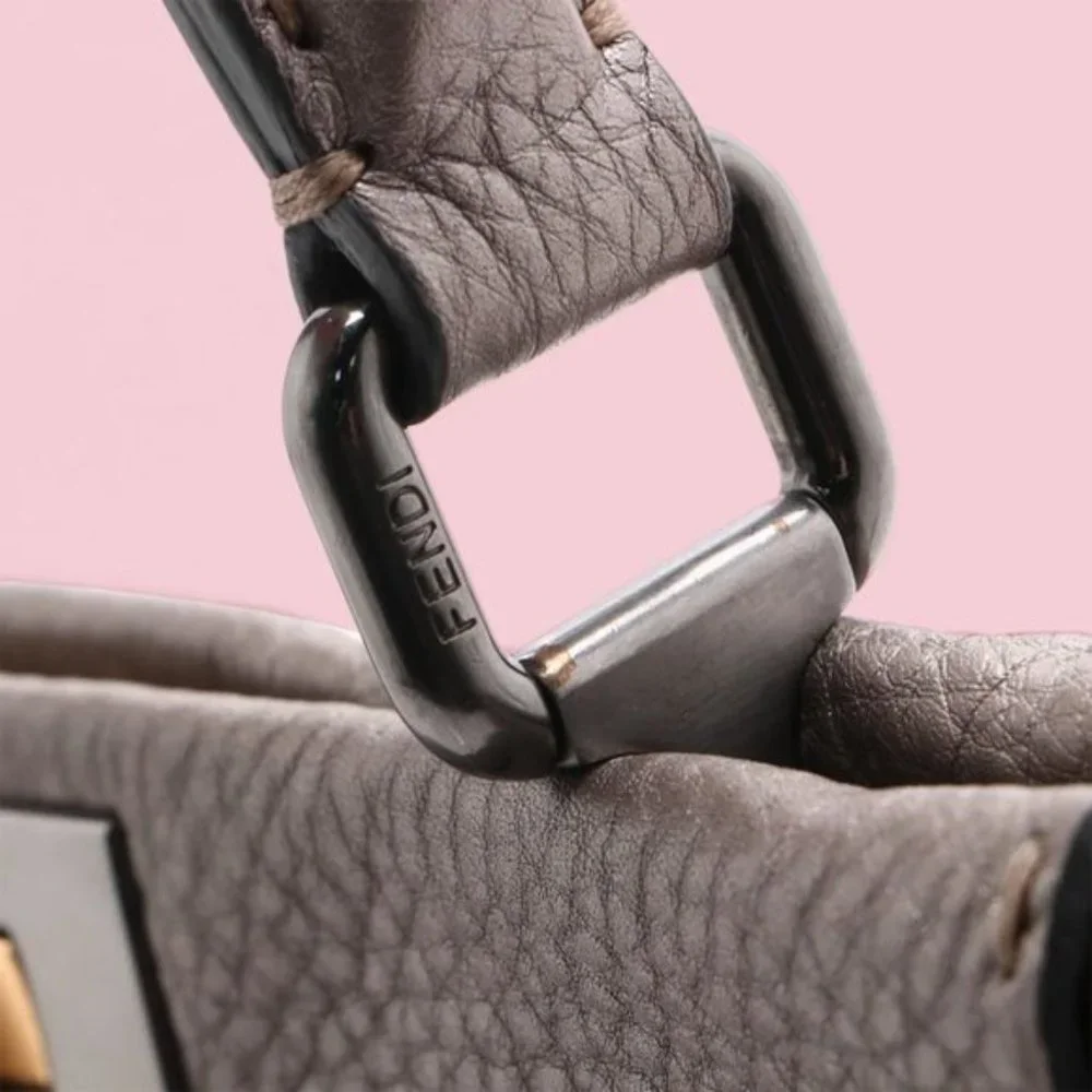 Fendi Medium Gray Leather Selleria Peekaboo Bag - Picture 9 of 13